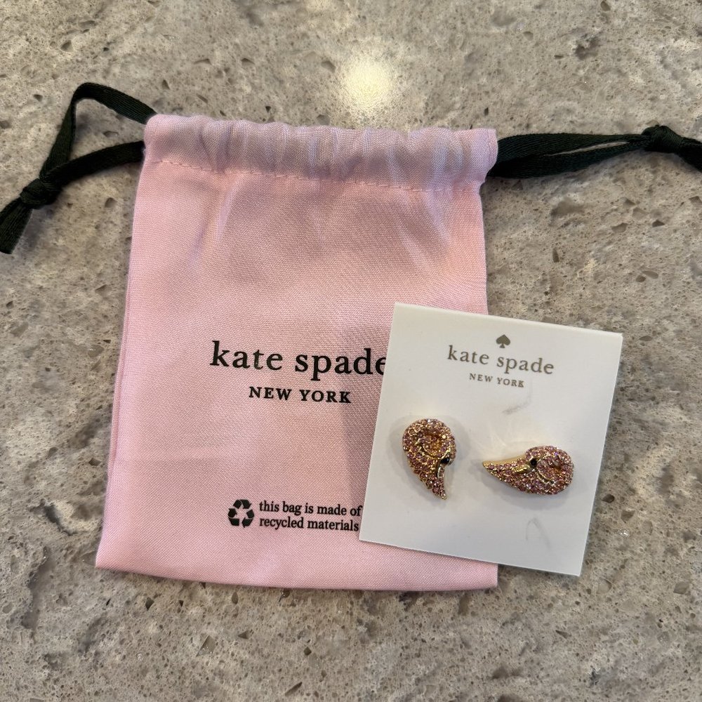 NEW KATE SPADE PINK PAVE CRYSTAL SWAN EARRINGS